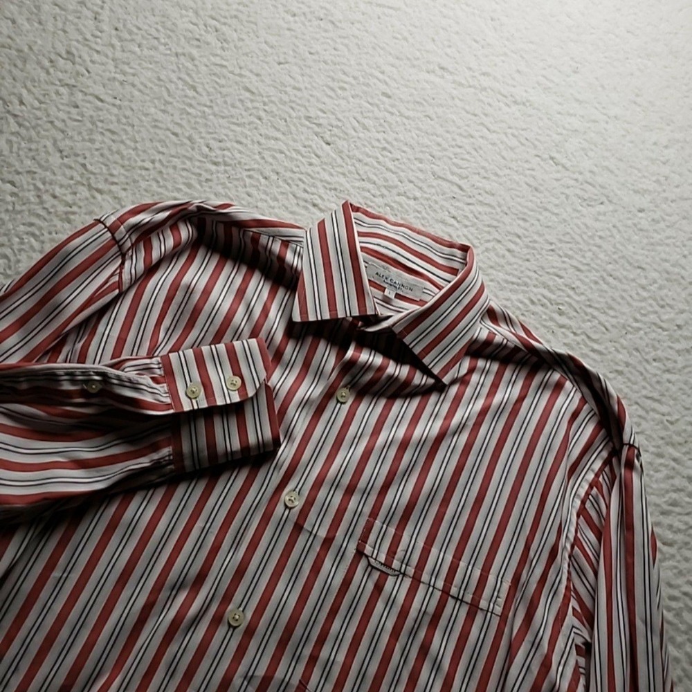 Alex Cannon Shirt Mens Large Red Stripe Long Sleeve Cotton Button-Up Casual